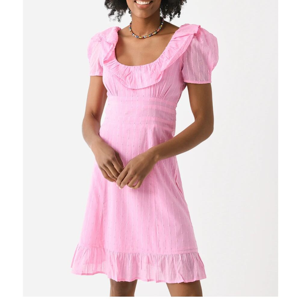 NWT Never a Wall Flower Pink Chloe Dress with Ruffles 100% Cotton Size L